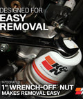 Premium Wrench Off Oil Filter with 1-inch nut in engine, designed for easy removal, fits Ford Lincoln Toyota Volkswagen models.
