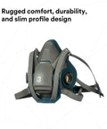 Rugged Comfort Quick Latch Half Facepiece Reusable Respirator 6501QL with silicone seal and straps shown front view.