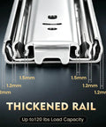 Close-up view of 120 Lb Heavy Duty 22 Inch Side Mount Drawer Slides Full Extension Soft Close Glides thickened rail.