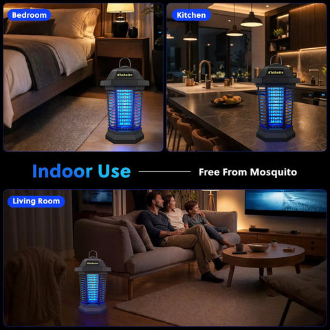 Outdoor Bug Zapper And Mosquito Killer For Patio And Backyard, 4200V Electric Fly Trap With Blue Violet Light in indoor setting