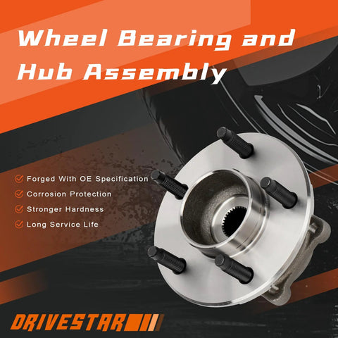 Product image of a 5-lug wheel hub and bearing assembly for Chevy Equinox 2005, rear left and right, without ABS, fits Pontiac Torrent 2006.
