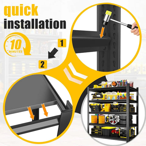 Quick installation guide for Heavy Duty Garage Shelving 5 Tier With 2500 Lbs Capacity Sturdy Industrial Storage Racks, black