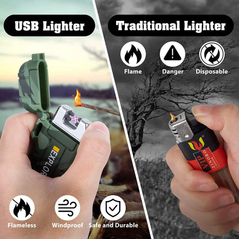 Comparison of Dual Arc USB Rechargeable Lighter Outdoors Windproof Flameless Plasma Lighter with traditional lighter