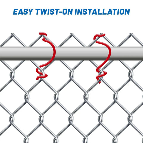 Beefed Up 14 Gauge Galvanized Chain Link Fence Ties, 8.27 Inch Length, 40 Count, shown installed on a chain link fence.
