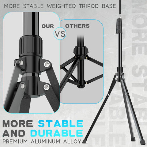 92 Inch Phone Tripod Stand With 16.5 Inch Gooseneck And Remote showing stable aluminum base comparison