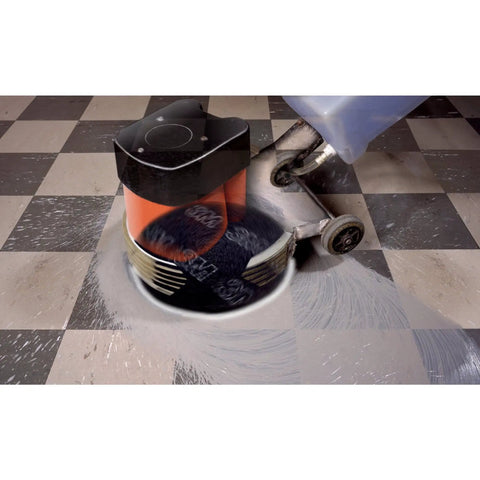 Heavy Duty 17 Inch Black Floor Stripping Pad, Aggressive Nonwoven Nylon Pad For Water Based Strippers in use on tile floor