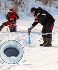 Man using 16 Inch by 4 Inch Upgraded Auger Drill Bit With Thickened Sharp Blades and Tungsten Carbide Cemented Blades for ice fishing