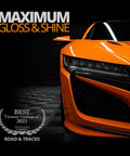 Orange sports car showcasing gloss and shine with Platinum Rapid Ceramic Paint Sealant Spray 14 Oz With 50 Wash Rating.