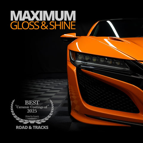 Orange sports car showcasing gloss and shine with Platinum Rapid Ceramic Paint Sealant Spray 14 Oz With 50 Wash Rating.