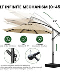 10 Feet Cantilever Offset Patio Umbrella With Base Included, Yarn Dyed Fabric, 8 Rib Sturdy Frame, 360 Degree Rotation And Easy Tilt, tilt mechanism demonstration