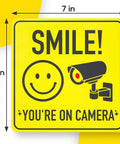 Smile Youre On Camera Signs 7 By 7 Inch 8 Pack Security Notice Stickers For Home Office And Outdoors Deterrent Alerts Visitors Theyre On Camera And Helps Keep Your Family And Property Safe With This Easy To Install Sign Set. 7x7 in yellow vinyl sign