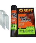 Heavy Duty Woven Landscape Fabric Weed Barrier Ground Cover Geotextile Cloth Durable Polypropylene Weed Control For Gardens Driveways And Paths Roll 3 By 50 Feet displayed with packaging and metal stakes