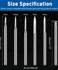 Six Piece Wood Carving Drill Bit Set For Rotary Tools With 1/8 Inch Shank, sizes 1mm to 3mm, shown vertically on black background.