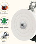 8 Inch Heavy Duty Cotton Buffing Wheels 2 Pack 50 Ply for Bench Grinders mounted on a polishing machine, showing smooth surface.