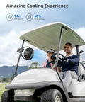 8 Inch Clip On Fan With 10000mAh Battery attached to golf cart providing cooling airflow during outdoor activity