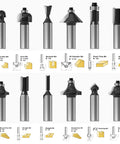 Pro Grade Tungsten Carbide Router Bits Set With One Half Inch Shank, 12 Piece Multi-Functional Woodworking Kit shown