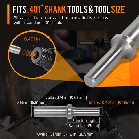 Quarter Inch Rivet Set For Pneumatic Hammers Pro Grade Universal Round And Dome Solid Rivets Kit with 0.401 shank size details