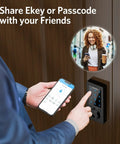 Smart Keyless Door Lock With Bluetooth App Control, Four Unlock Options Including Keypad, IC Card, app on smartphone display