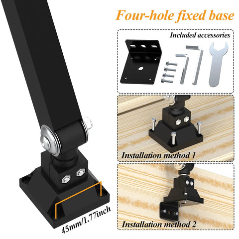 Heavy Duty Led Work Light With Long Arm Aluminum Alloy IP66 Waterproof Table Lamp For CNC Lathe And Drilling Machines 24W 120 Led 110 To 240V US Plug Included showing four-hole base and installation accessories