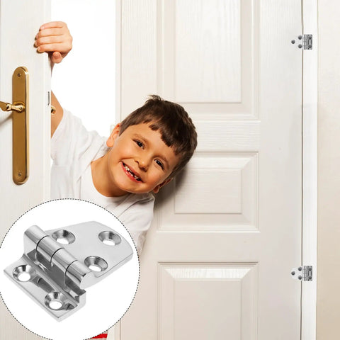 Heavy Duty 316 Stainless Steel Door Hinges Two Pack 54x37mm Thickened Gate And Furniture Butt Hinges on white door with child smiling