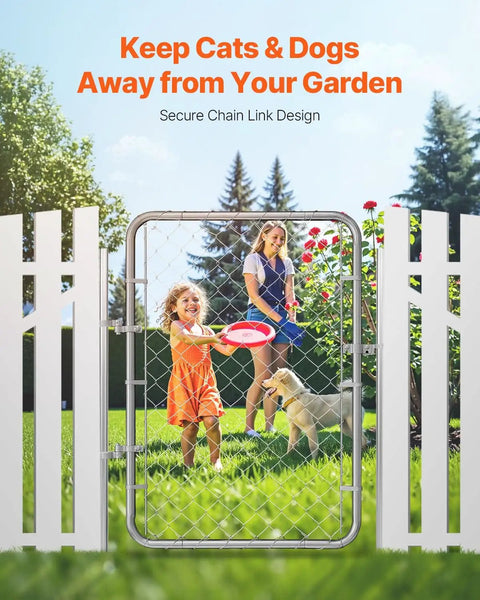 Adjustable Chain Link Fence Gate 32 By 46 Inches, Rust Resistant Galvanized Steel, Fits 2 To 4 Ft Wide Openings, Installed in garden