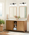 Bathroom with Black And Gold Lit Three Light Vanity Light Fixture For Bathroom Mid Century Modern Wall Sconce With Milky White Frosted Glass Shades