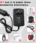 Solid Build AC To DC Converter 100-240V To 12V 2A 24W with note on improper use for certain electronics.