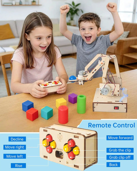 Hands On Robotic Arm Kit For Kids And Teens Aged 8 To 16, Totally Fun Kid Friendly STEM Toy For Learning Coding, Motors, Microcontroller, Circuits, And DIY Engineering Projects, remote control set