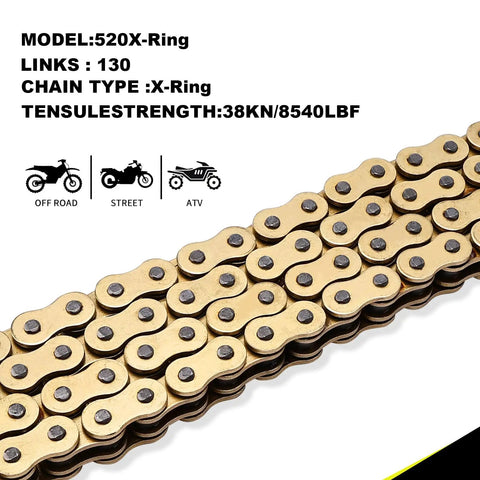 520 X Ring Drive Chain 130 Links With Master Link For Motorcycle Go Karts Mini Trail Bike And Bicycle Ultra Durable Universal Fit Weatherproof Performance For Wet Muddy And Dusty Rides