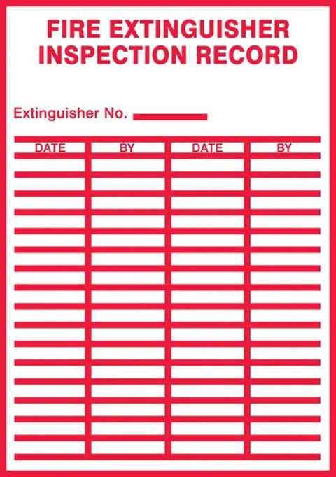 Must Have Fire Extinguisher Inspection Record Safety Sign Adhesive Vinyl 5 By 3.5 Inch Red On White Pack Of 5 Moisture Resistant