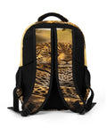 Back view of Dope Golden Hour Leopard Print Unisex Backpack With Ample Capacity, showcasing straps and leopard design.