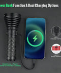 Catapult V7 LED Flashlight With 4010 Lumens And 1081 Meter Long Range USB C Rechargeable 7500mAh Battery Tactical Emergency Torch charging a phone