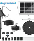 Package contents of 3.5W Solar Fountain Pump Kit With All Glass Panel Stake And 4 Anti Drift Rods 9 8Ft Cable 8 Nozzles