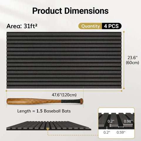 Heavy Duty Rock Solid Wood Veneer Wall Panels with Game Changing Acoustic Treatment and Superior Sound Dampening for Bedroom or Studio Setup 4 Pack 47.2 X 23.6 Inch Acoustic Panels dimensions