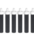 Six Easy Fit Replacement Water Filters for Brita BB06 with coconut shell filtration, compatible with various bottle sizes