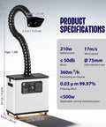 Built Different Laser Smoke Extractor Featuring Gutsy 212 CFM Airflow And Dead Serious Suction For S1 F1 M1 D1 Machines dimensions and specifications.
