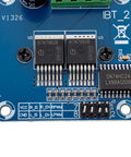 Two Pack BTS7960 43A High Power Motor Driver Module For DIYers, Hobbyists, Robots And RC Projects With 5V Logic Isolation, PWM Control, Heat Sink Ready, LED Indicator, Ground Pin, Solder Friendly Board; blue PCB close-up
