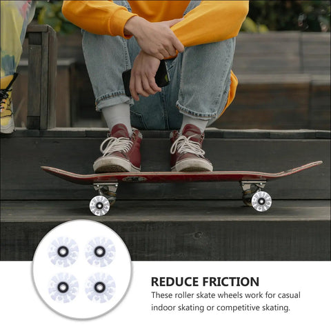 Light Up Roller Skate Wheel Set For Outdoor Indoor Inline Skates And Quad Skates Replacement PU Wheel With LED shown on skateboard