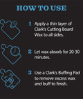 Instructions for Cutting Board Care Kit With Coconut Oil And Wax For Wood Surfaces Kitchen Countertops Butcher Blocks And Utensils.