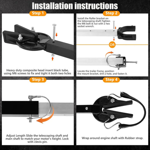 Installation instructions for Transom Saver For Boats 23 To 35 Inches Adjustable Boat Motor Support With Heavy Duty Composite Head