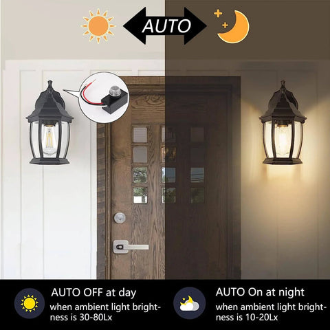 2 Pack Dusk To Dawn Photocell Sensor For Outdoor Lighting 120 To 277V Auto On Off Switch with energy-saving feature.