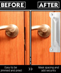 Before and after of Heavy Duty Two Pack Door Latch Guard Plates For Outswing Entry Doors, showcasing added security and cover.