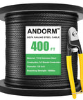 One Eighth Inch 400 Ft T316 Stainless Steel Railing Cable Wire Rope 7 By 7 Strands For Deck Cable Railing System