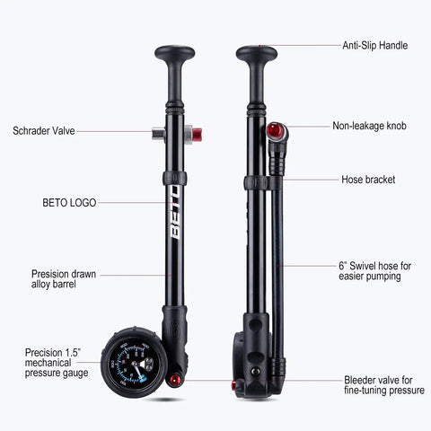 High Pressure MTB Bike Shock Pump 400 PSI Max For Fork And Rear Suspension With No Loss Schrader Valve 6 Inch Swivel Hose