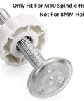 Heavy Duty M10 Gate Adapters 4 Pack Threaded Spindle Rod Connector Kit with silver metal and white plastic design, fits M10 spindle hole.