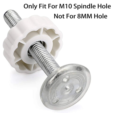 Heavy Duty M10 Gate Adapters 4 Pack Threaded Spindle Rod Connector Kit with silver metal and white plastic design, fits M10 spindle hole.