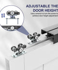 6Ft Bypass Closet Door Hardware Kit Top Mounted Track System Heavy Duty Aluminum Smooth Quiet Sliding For Two Doors Fits Minimum 36.5 Inch Door Panel Width Black Finish displaying adjustable door height