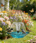 USB Powered Cascade Hanging Bird Bath Fountain For Outdoor Gardens Lawns Patios Eaves And Courtyards with birds and flowers
