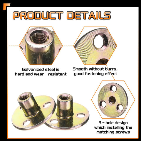 Top Notch Zinc Plated Steel M6 Thread Tee Nuts With Matching Screws Rock Solid 8 Pack close-up of smooth, galvanized steel design.