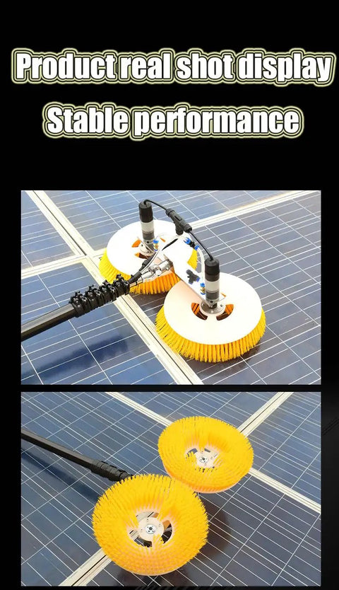 Get Your Solar Panels Sparkling Clean With This Long Reach Telescopic Brush Featuring Soft Bristles That Safely Shine Up To 7.5 Meters And Perfectly Handle Roofs Or Windows Without Scraping The Glass. Dual-head solar panel cleaning brush with yellow soft bristles on telescopic pole